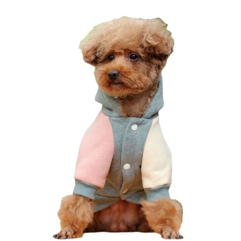 Cotton dog sweatshirt in brown, green, or pink colours for casual pet wear.
