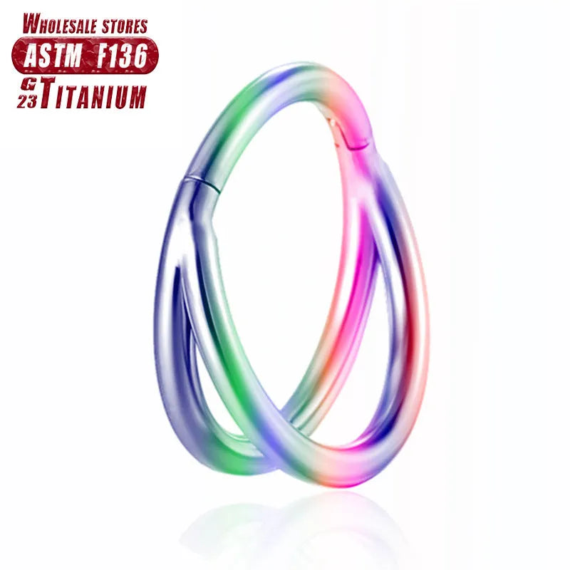 Titanium alloy fork nose ring for piercings, shown in silver colour on a black background.