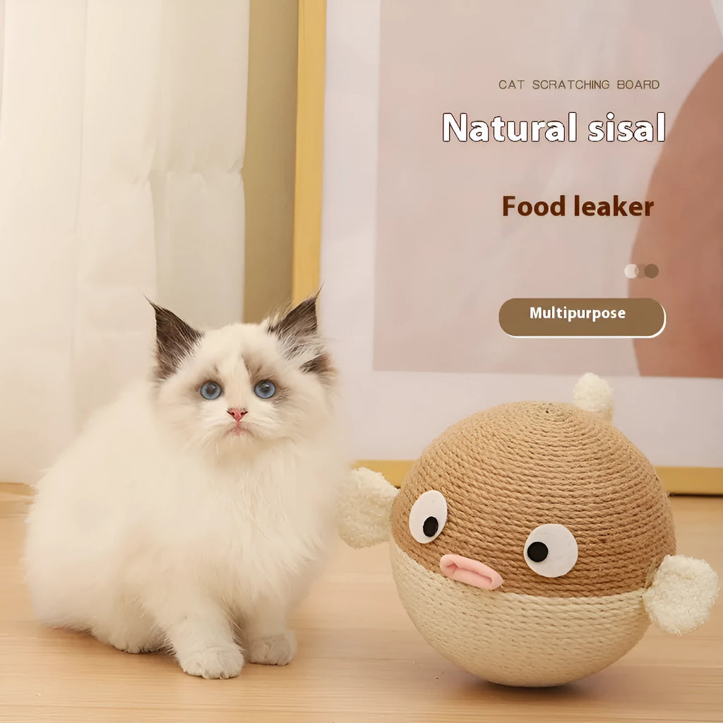 Puffer leakage food feeder toy for cats and dogs, 15cm cubed sisal hemp puzzle