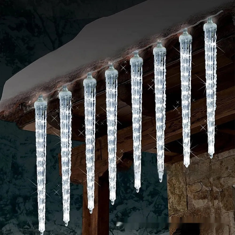 Solar LED ice cone shaped meteor shower Christmas lights with remote control