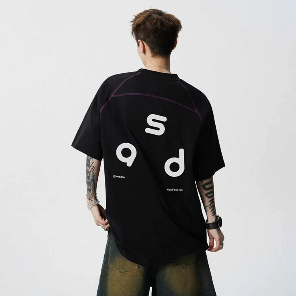 Cotton letter print short-sleeve T-shirt in loose-fitting design with round neck collar