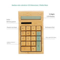 Solar-powered bamboo calculator in CS18 flat plate style on a desk, with solar panel visible