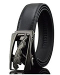 Men's automatic buckle leather belt with cowhide construction and pattern design