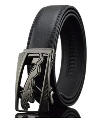 Men's automatic buckle leather belt with cowhide construction and pattern design