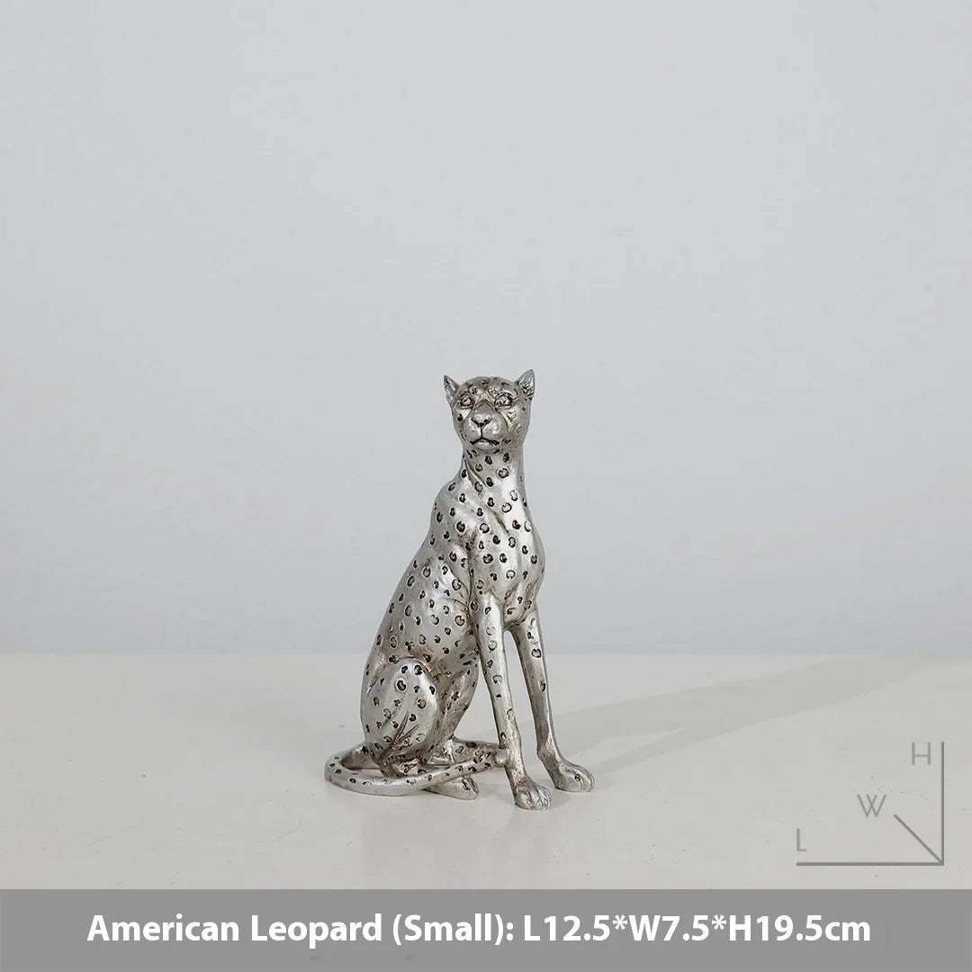 Modern American leopard resin figurine ornament in large, small, or walking posture for home decoration.