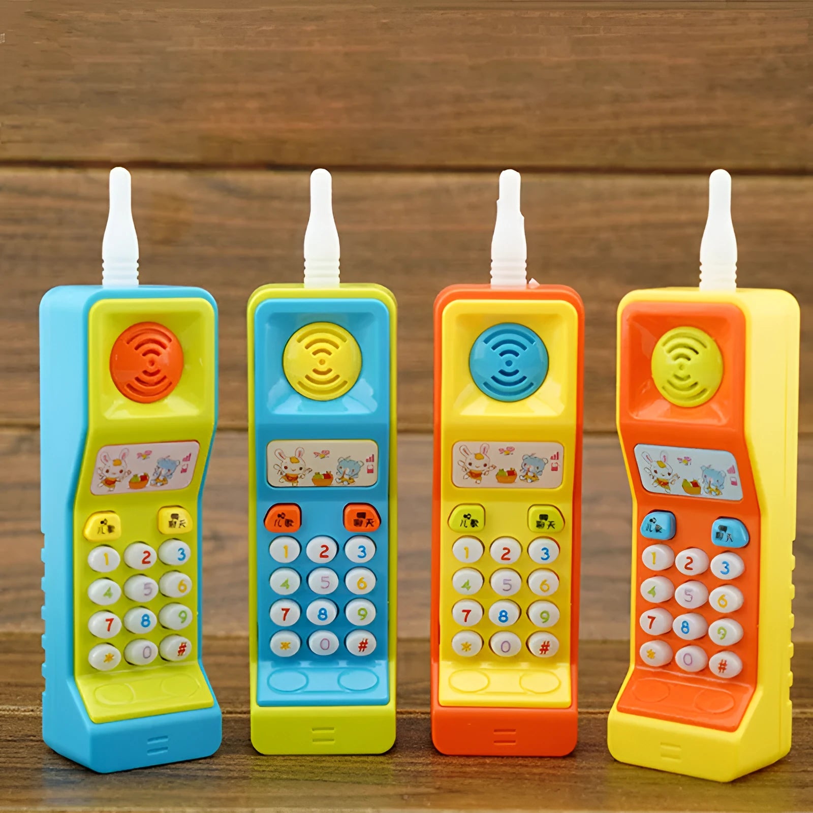 Colourful cartoon animal children's toy with sound and light features.