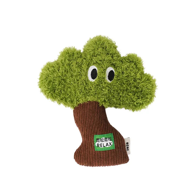 Pine tree shaped cat toy with bag pendant, showing small, medium, and large size options