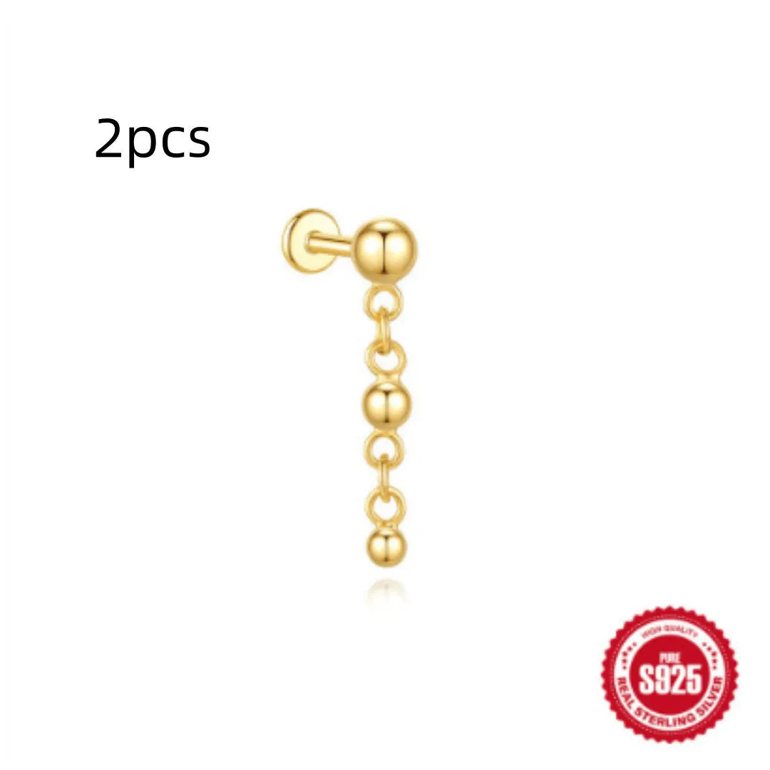 S925 sterling silver water drop earrings with a flat spiral geometric design in a gold tone.
