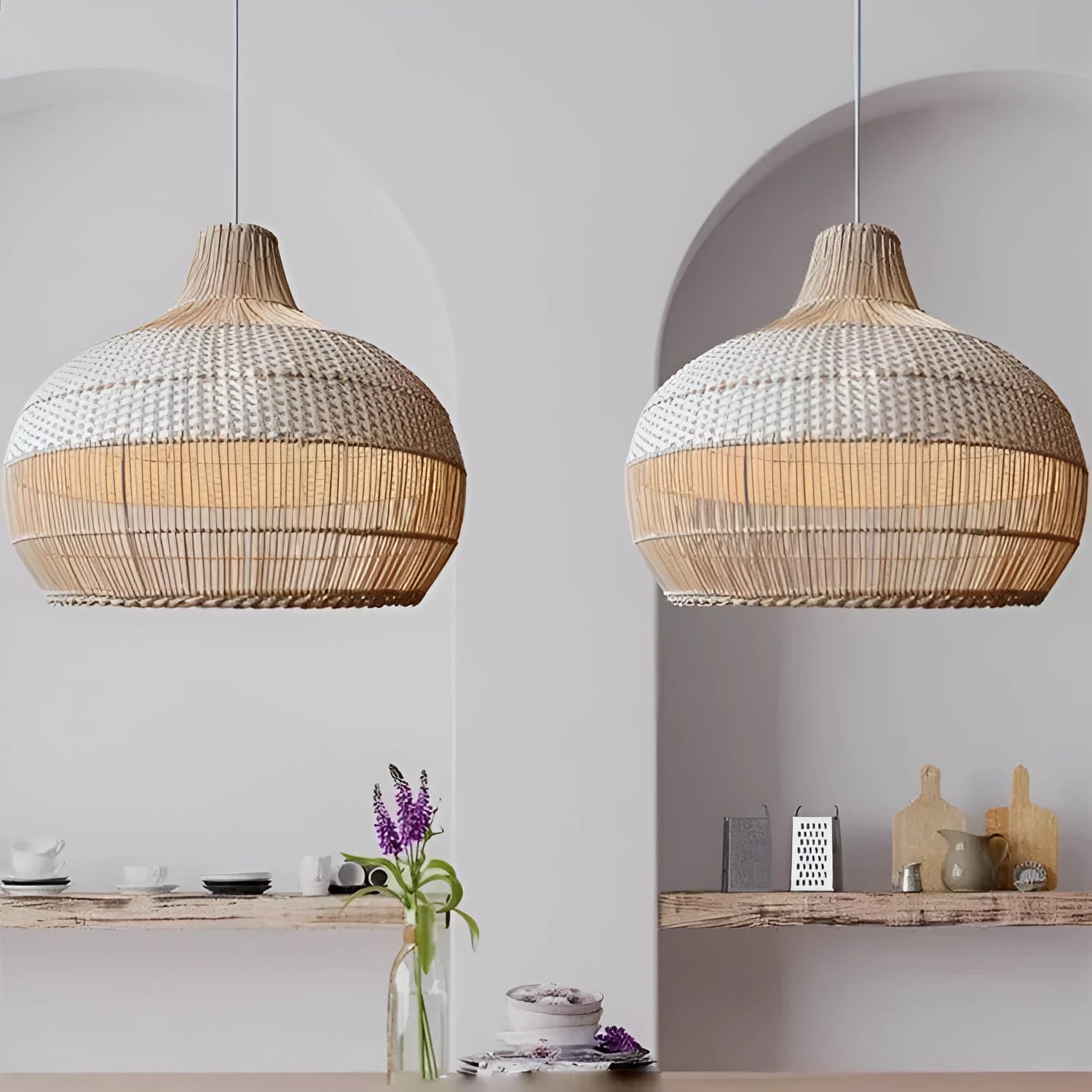 60cm diameter rattan living room chandelier in Silent Wind style for pastoral Southeast Asian decor
