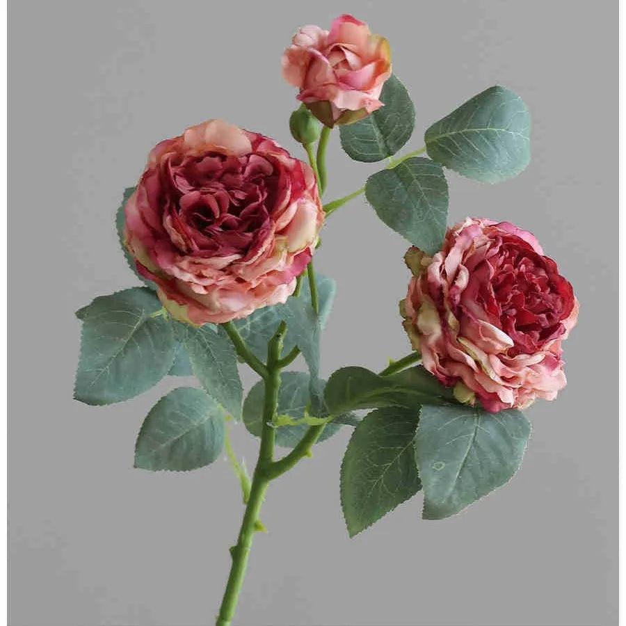 Single artificial silk rose stem with baking edge finish in beige colour