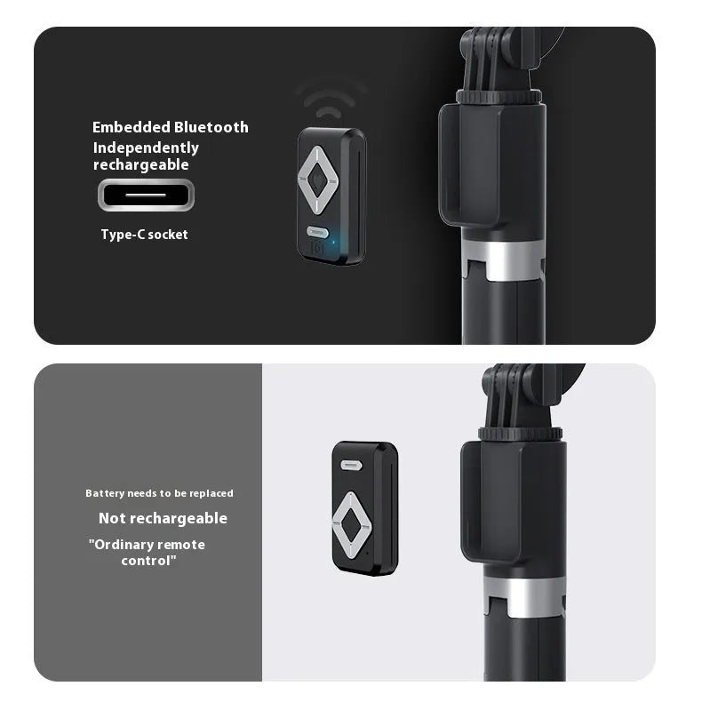 T11 aluminium alloy selfie stick with dual light, available in black and white colours