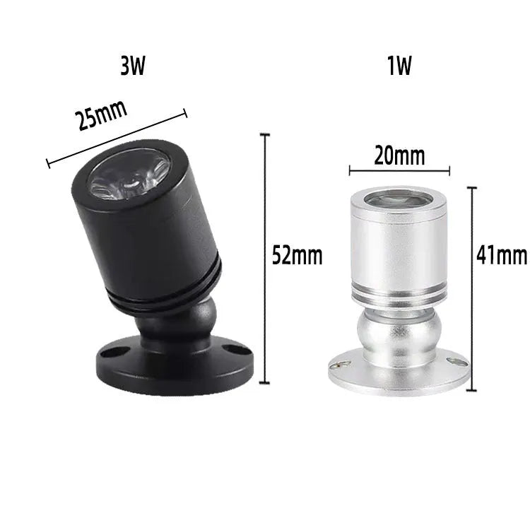 Mini Jewelly surface mounted spotlight aluminium black silver 1W 3W colour options