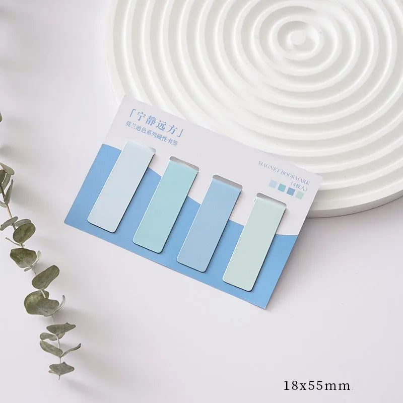 Set of four miniature magnetic bookmarks in Morandi colour blocks: soft evening breeze, lanshan breeze, gentle twilight, quiet distance.