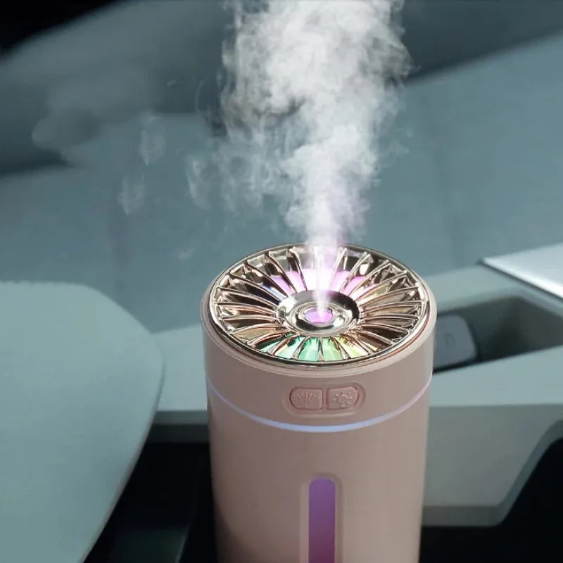 Wireless air humidifier with colorful lights, 69x69x125mm, black 9301A rechargeable model in car cup holder