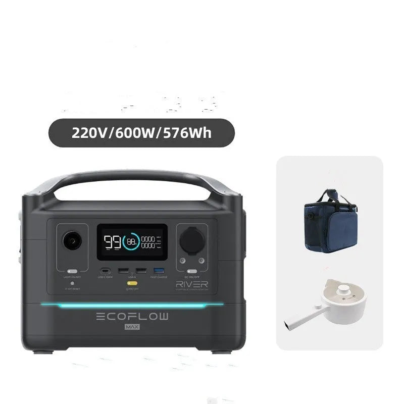 RIVER Pro 720Wh portable power station with multiple charging ports and solar panel compatibility