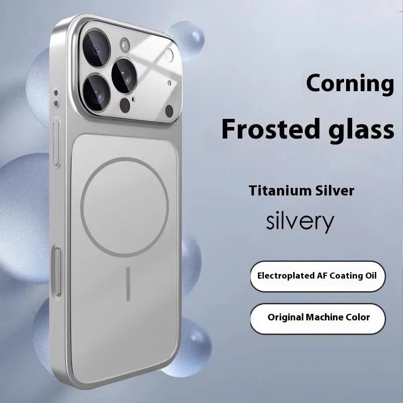 iPhone 15 magnetic shockproof phone case with tempered glass and anti-fingerprint frosted finish