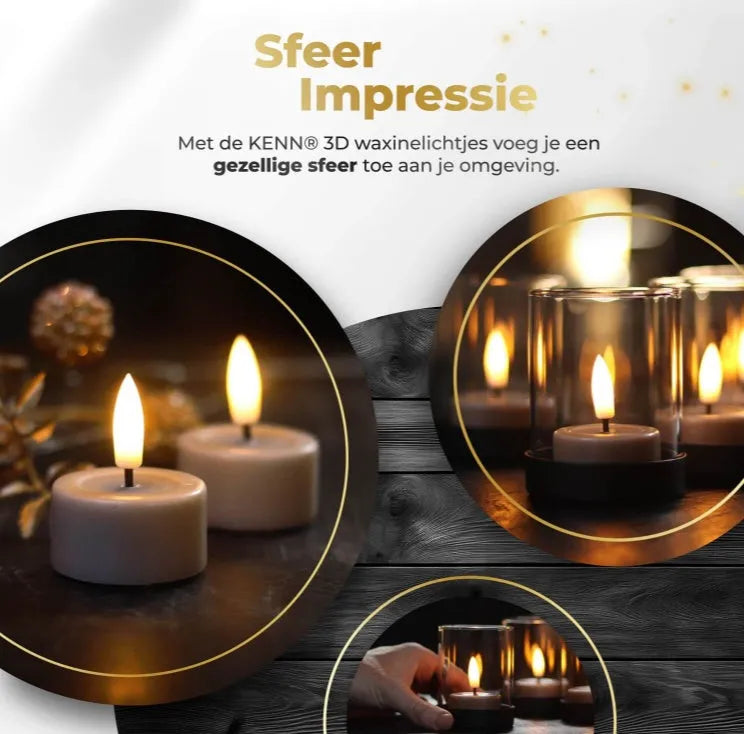 Set of four taupe-coloured LED tealight candles with a realistic 3D yellow flame effect.