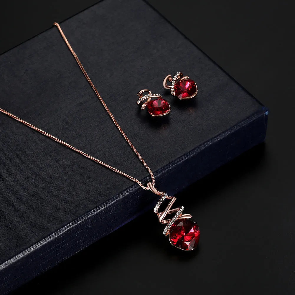 Women's bridal jewellery set with adjustable necklace and matching earrings in alloy diamond design