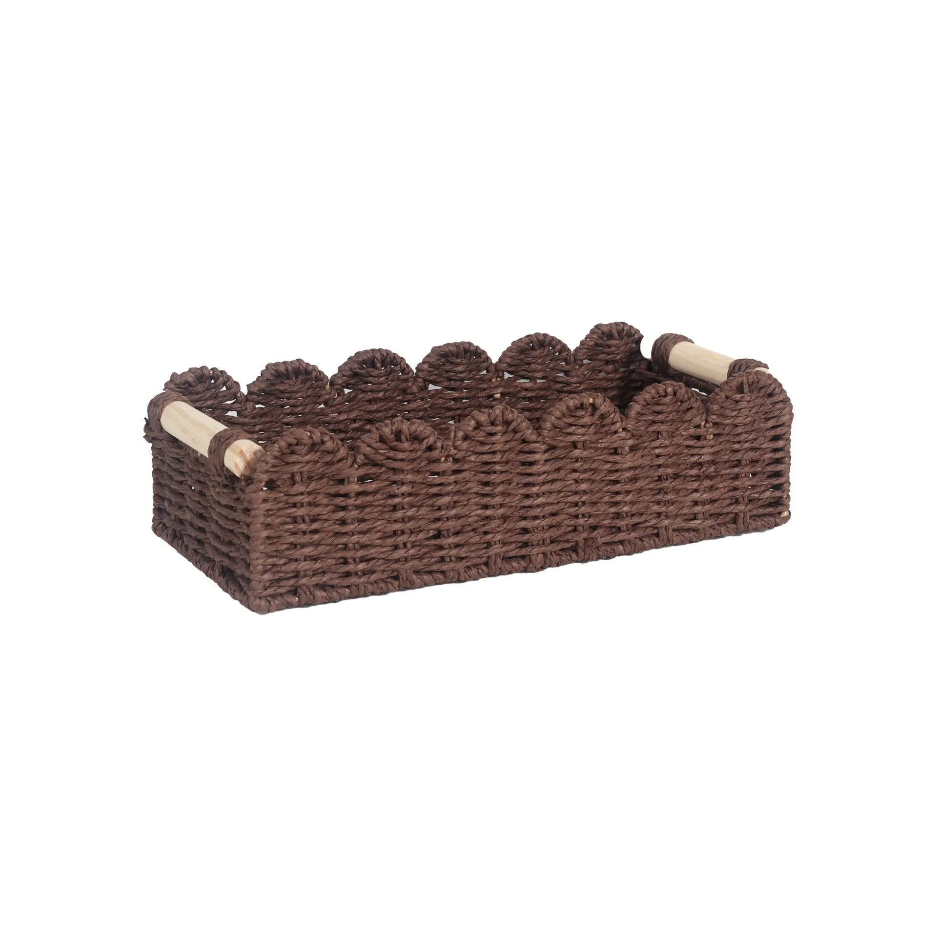 Rectangular woven paper storage basket in modern style measuring 35.5cm long for desktop organisation