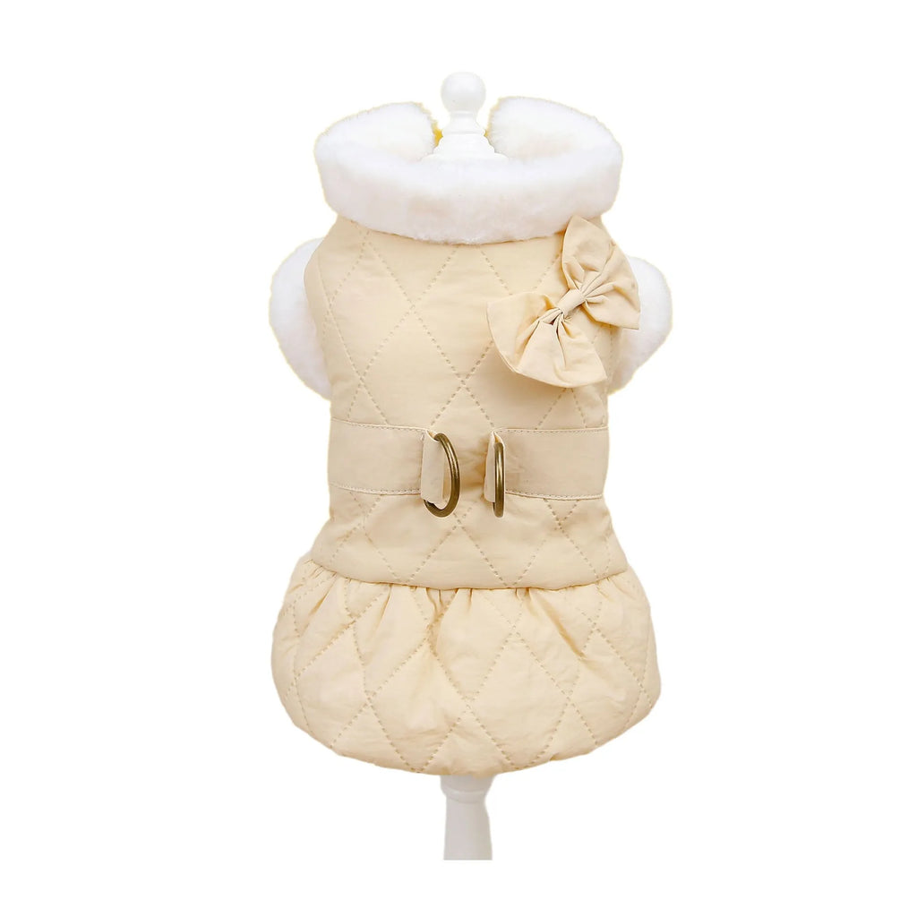 Pet dog clothes small dog butterfly cotton-padded dress in apricot colour