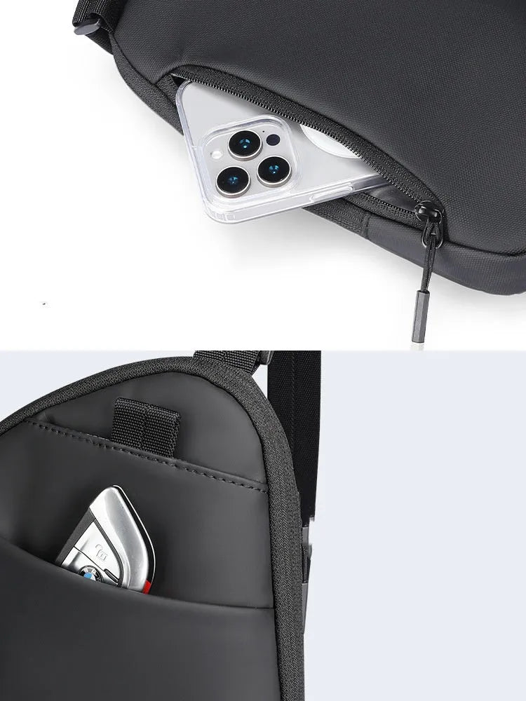 Men's black Oxford cloth crossbody bag with single-shoulder design
