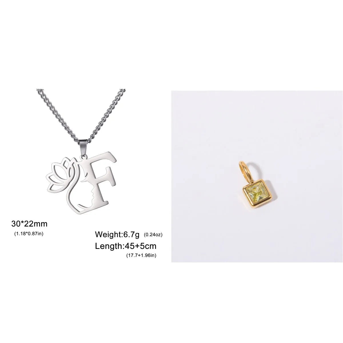 Stainless steel cross chain necklace with pendant in gold or steel colour
