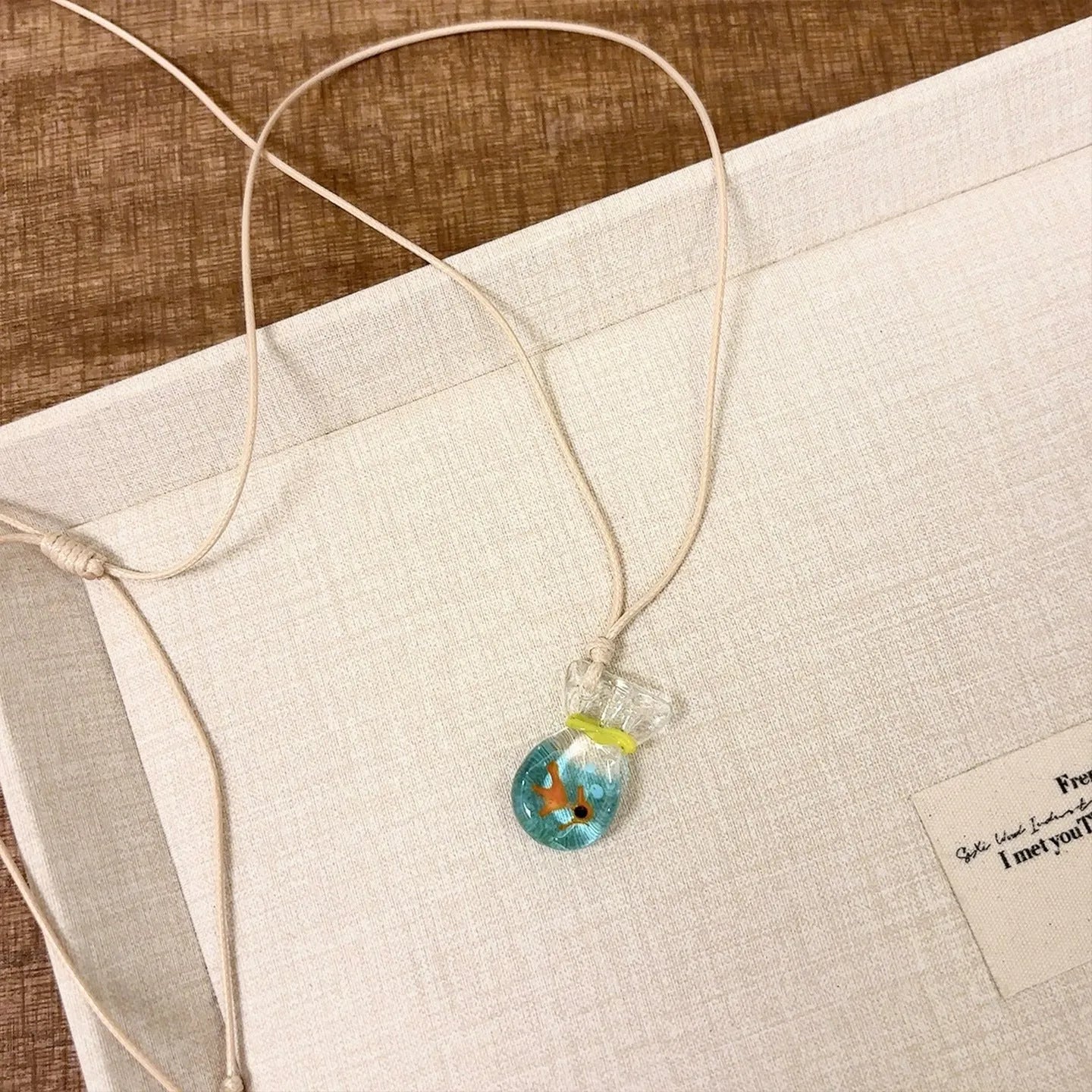 Women's skirt joker design pendant necklace with coloured glaze pendant on cotton-linen clavicle chain