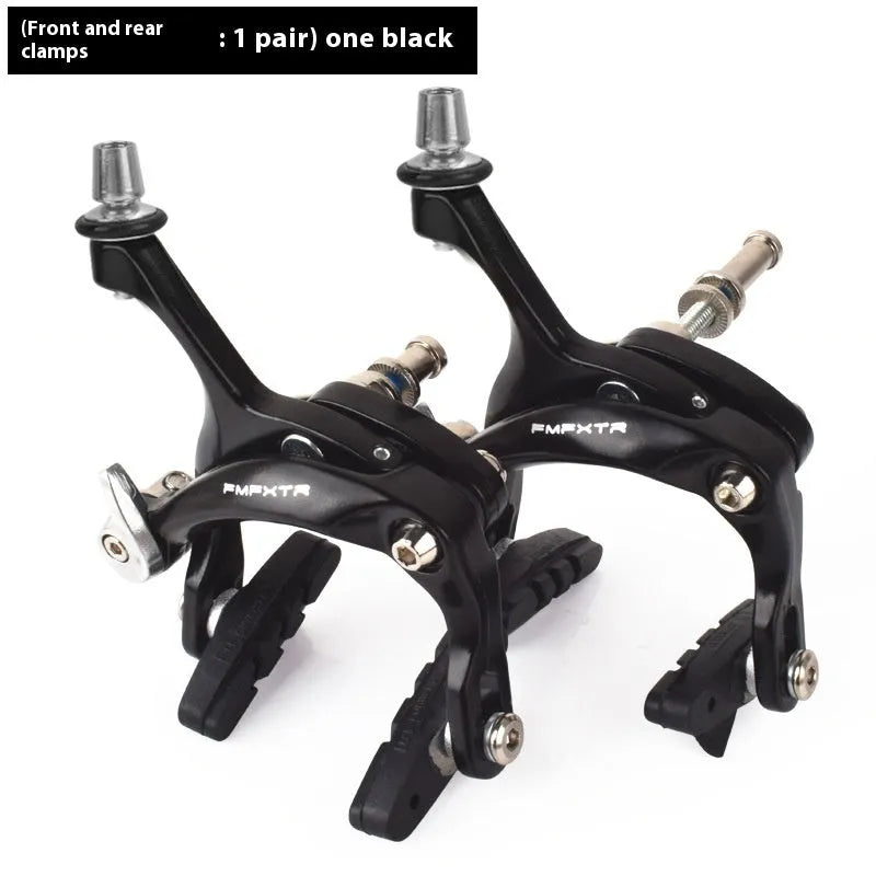 Pair of metal U-shaped dual-axis bicycle brake clamps in black and silver options for road bikes