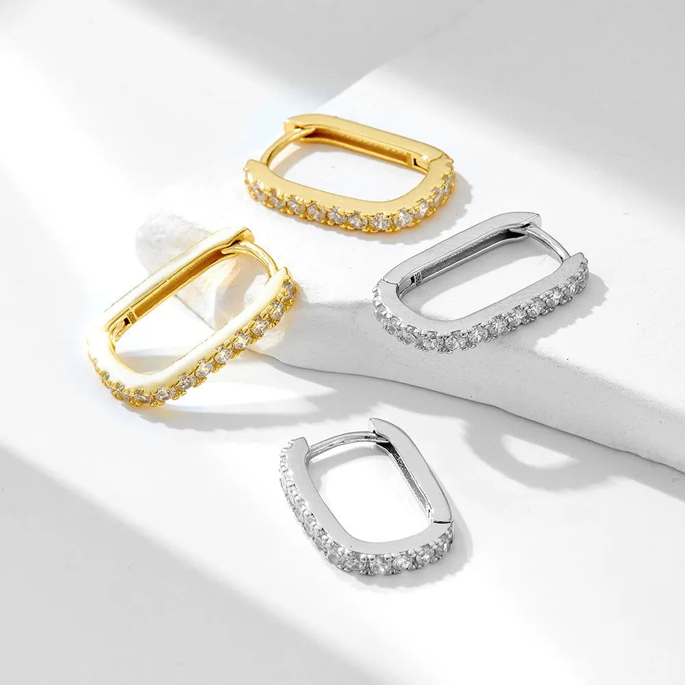 S925 sterling silver oval geometric zircon ear clip earrings in yellow or white