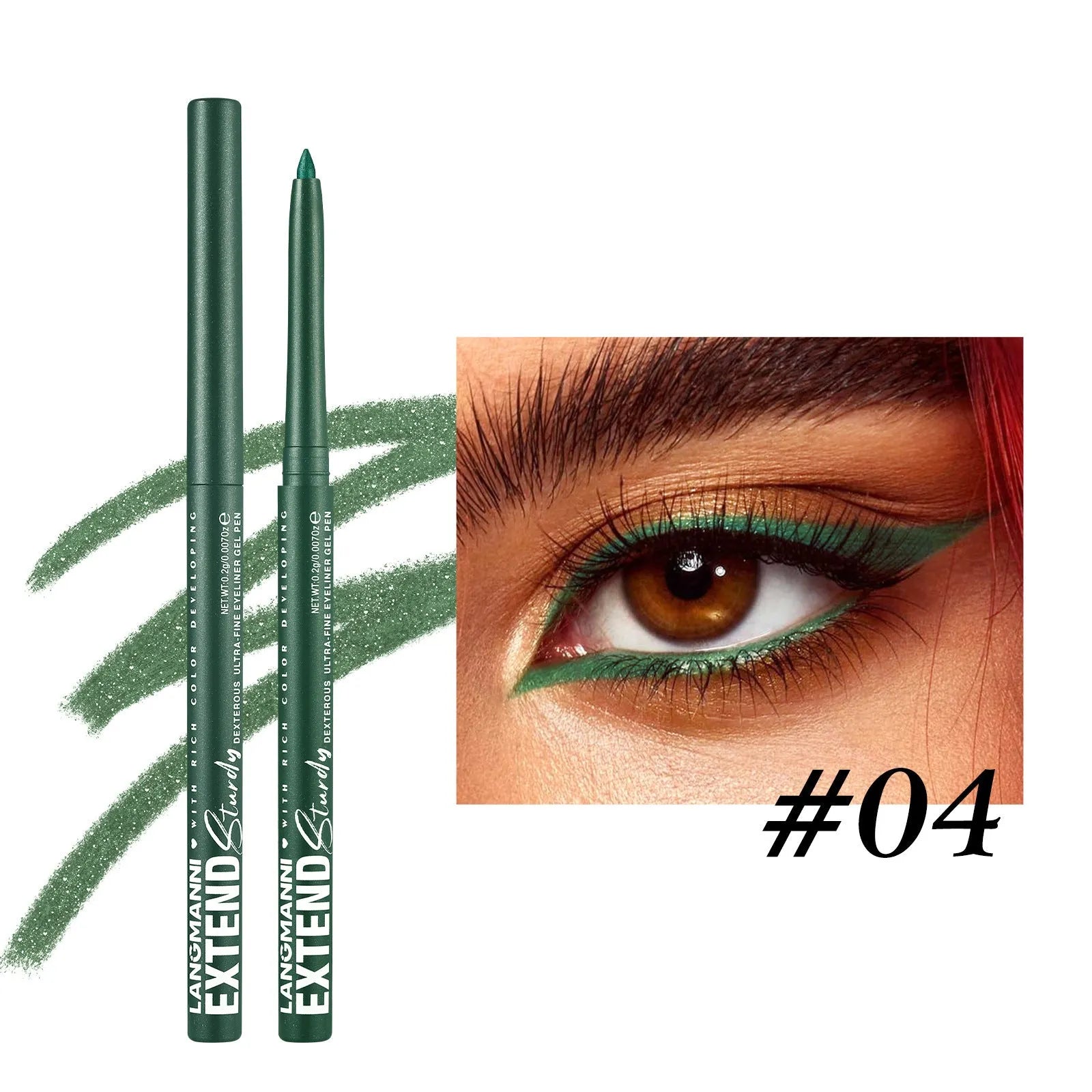 12 colourful gel eyeliner pencils with matte, glitter, metallic and pearl effects displayed together