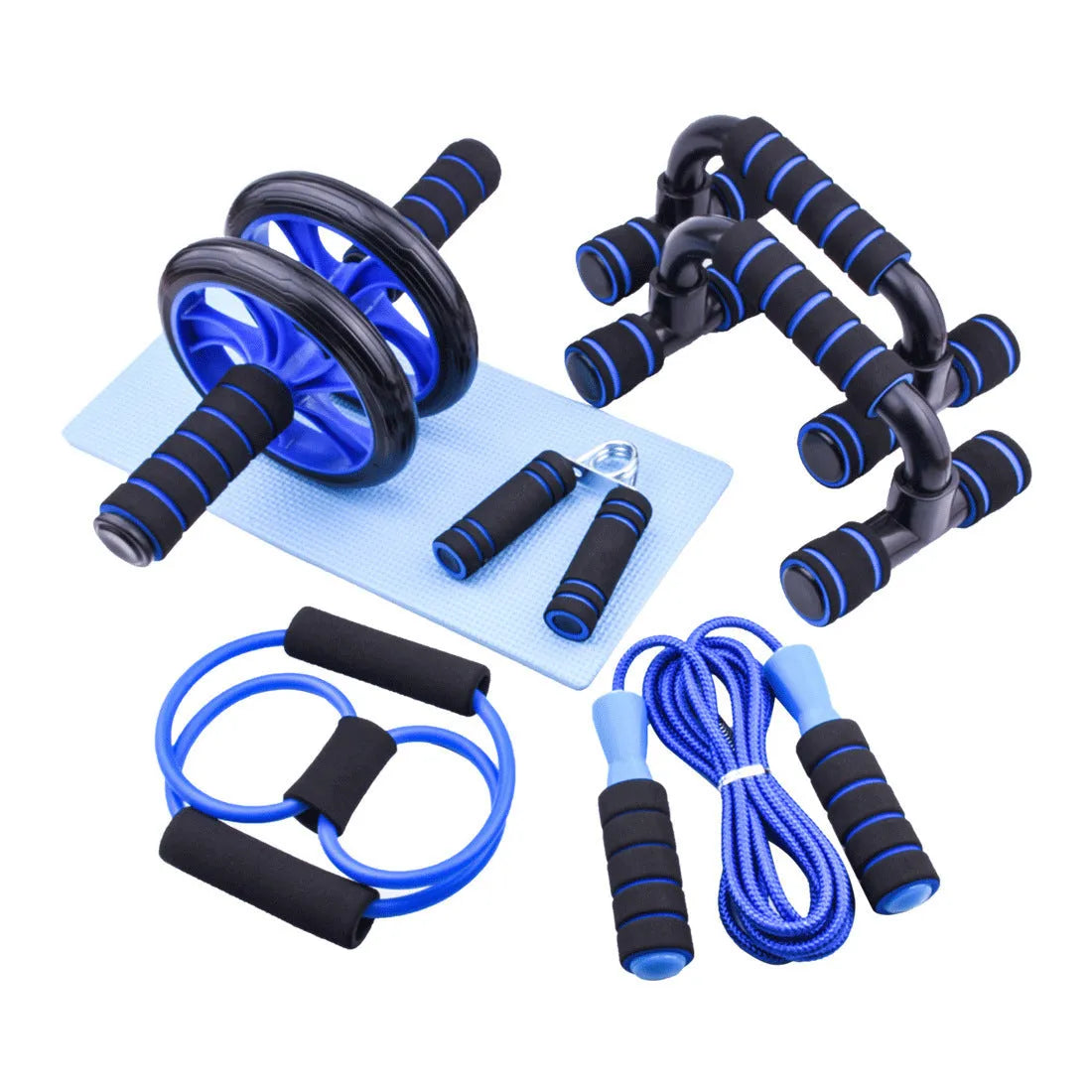 Push-up bracket fitness equipment with abdominal wheels in red, green, black, and blue colour options
