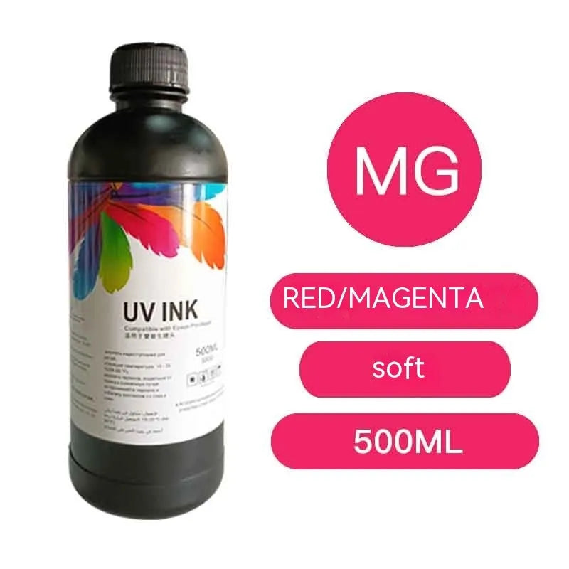 500ml bottle of Epson UV printer ink for XP600 TX800 F186000 F189000 models, showing colour options.