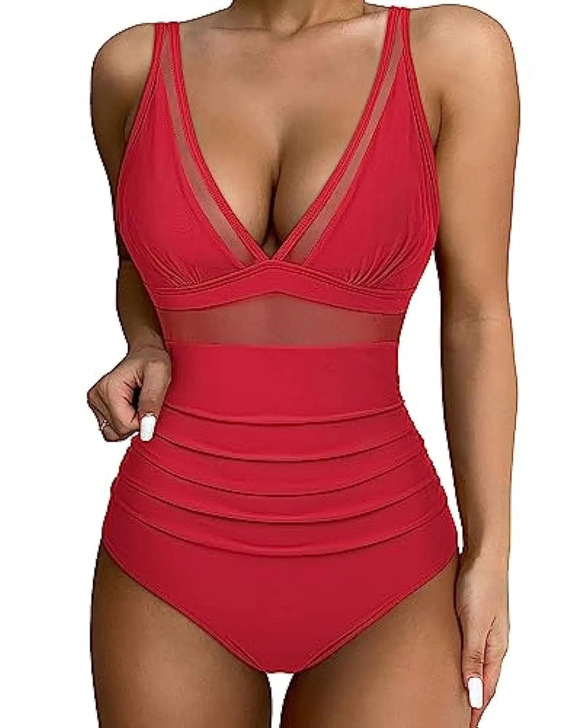 Women's high-waist one-piece swimsuit in polyester fabric available in multiple colours and patterns