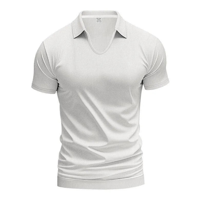 Men's casual V-neck loose fit short sleeve t-shirt in cotton blend fabric shown in multiple colour options