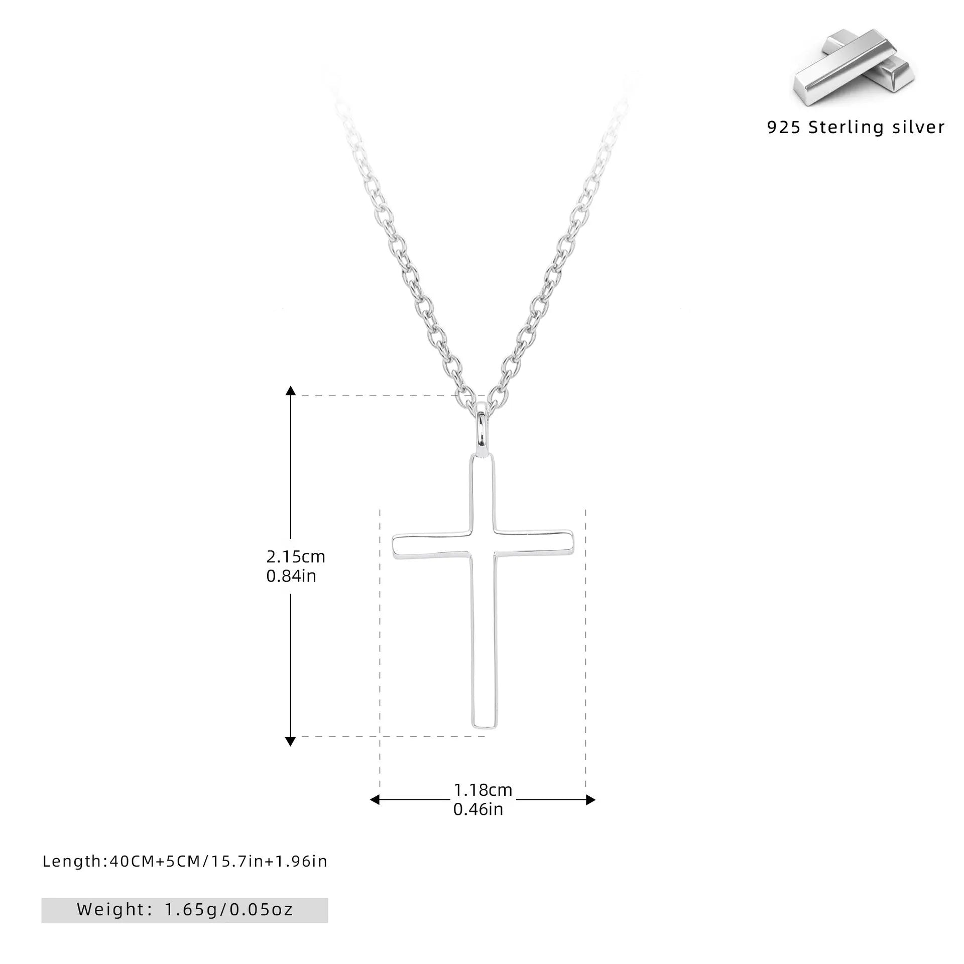 S925 sterling silver cross pendant necklace on O-chain with adjustable length