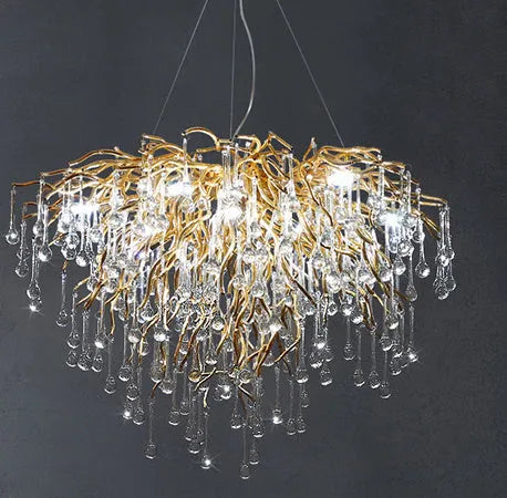 Postmodern light luxury water drop crystal chandelier with aluminium frame, adjustable height 0.5m, diameter 600mm
