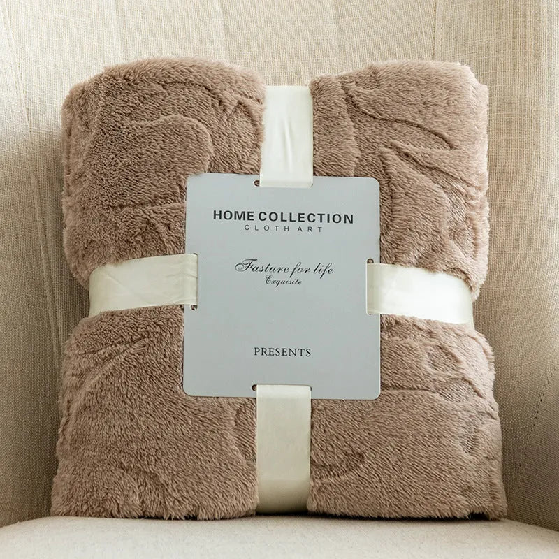 Flannel jacquard blanket in solid colour with plant flower pattern, polyester fibre, multi-size sofa cover