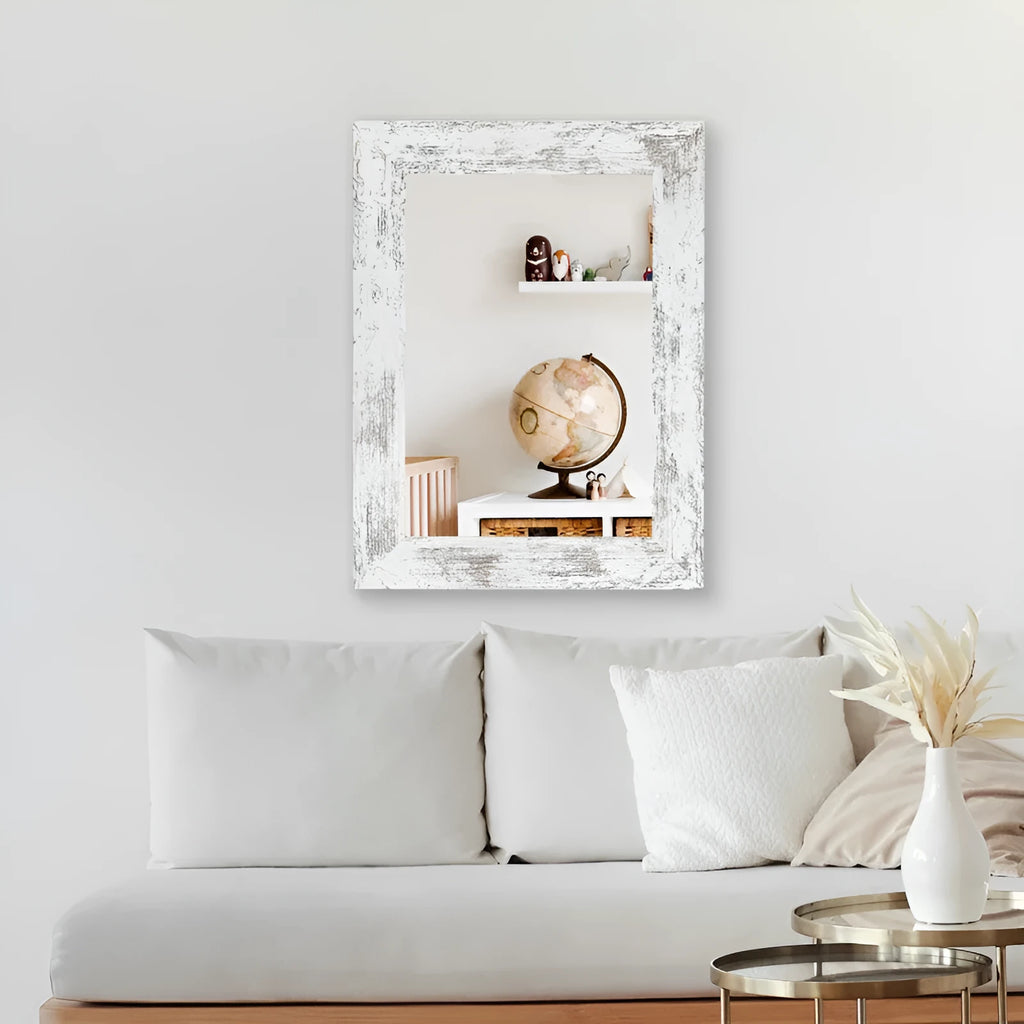 Modern pastoral style wall-mounted bathroom mirror with retro Chinese design in small old white