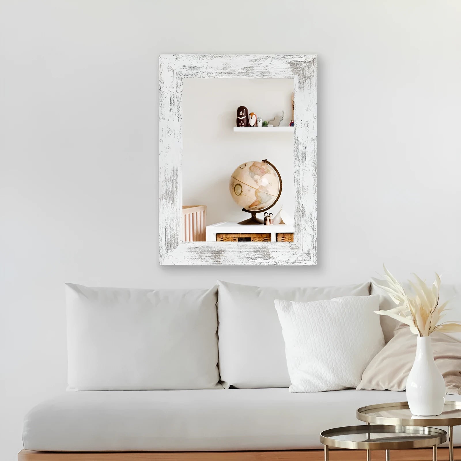 Modern pastoral style wall-mounted bathroom mirror with retro Chinese design in small old white