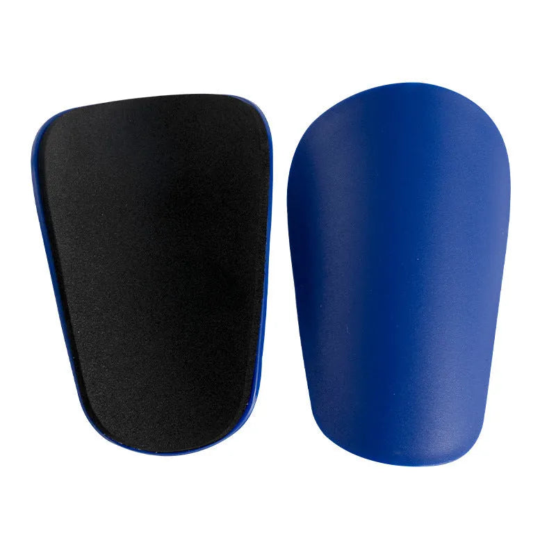 PU mini shin guards for football and sports, shown in black, white, red, and blue colours.