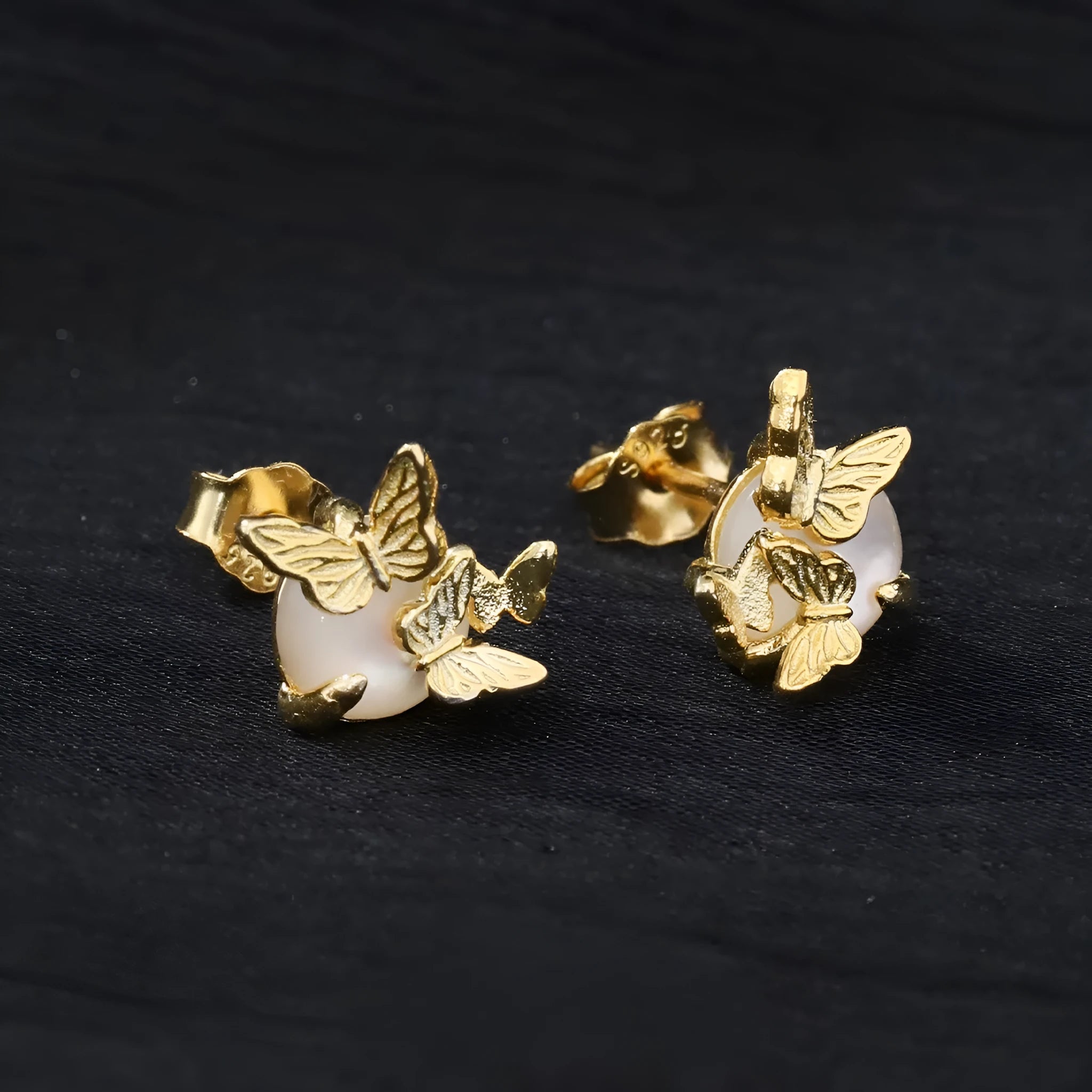 Women's 925 silver butterfly ear studs with electroplated gold or white gold colour finishes
