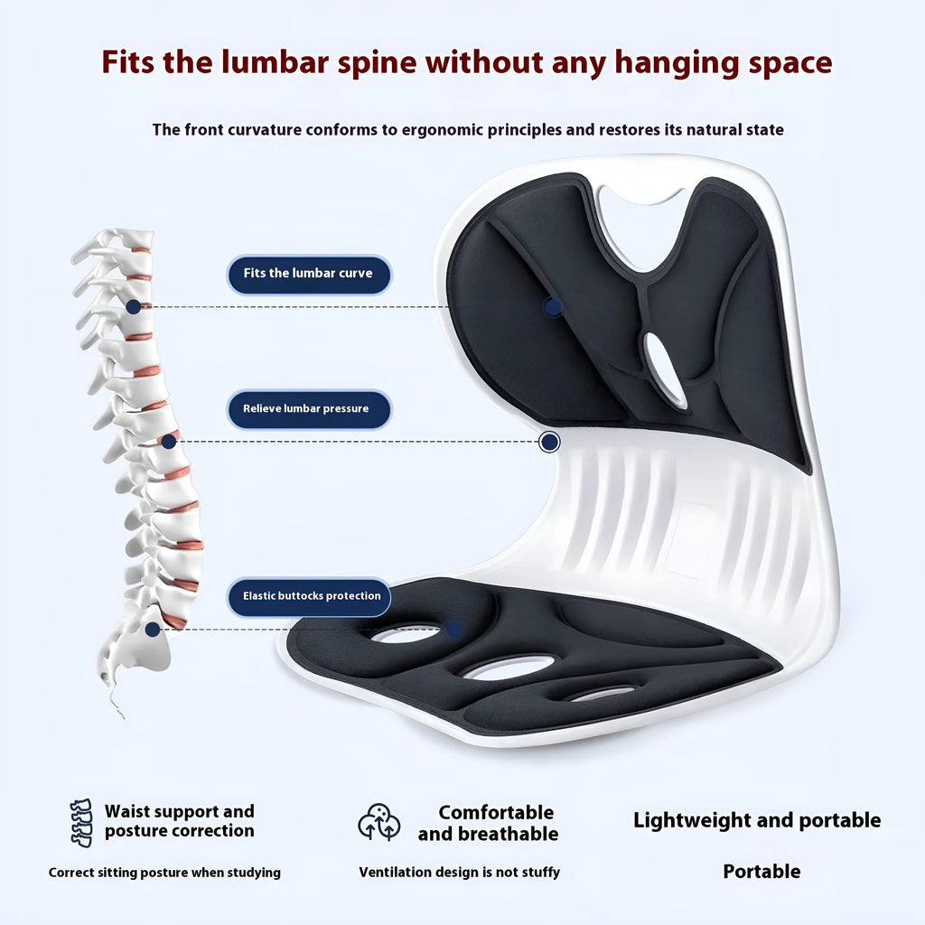 Grey waist support seat cushion with lumbar pillow design on an office chair