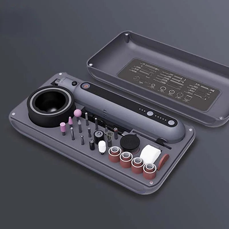 Mini electric polishing and cutting machine set with lithium battery showing compact design