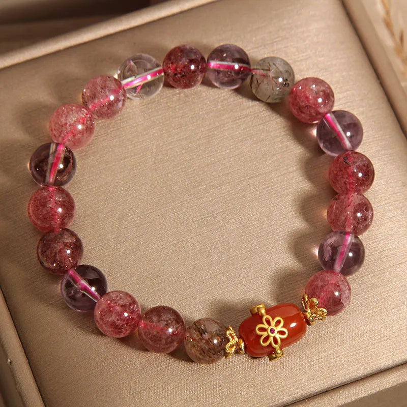 Natural Super Seven crystal bracelet Red Agate colour women light luxury jewellery