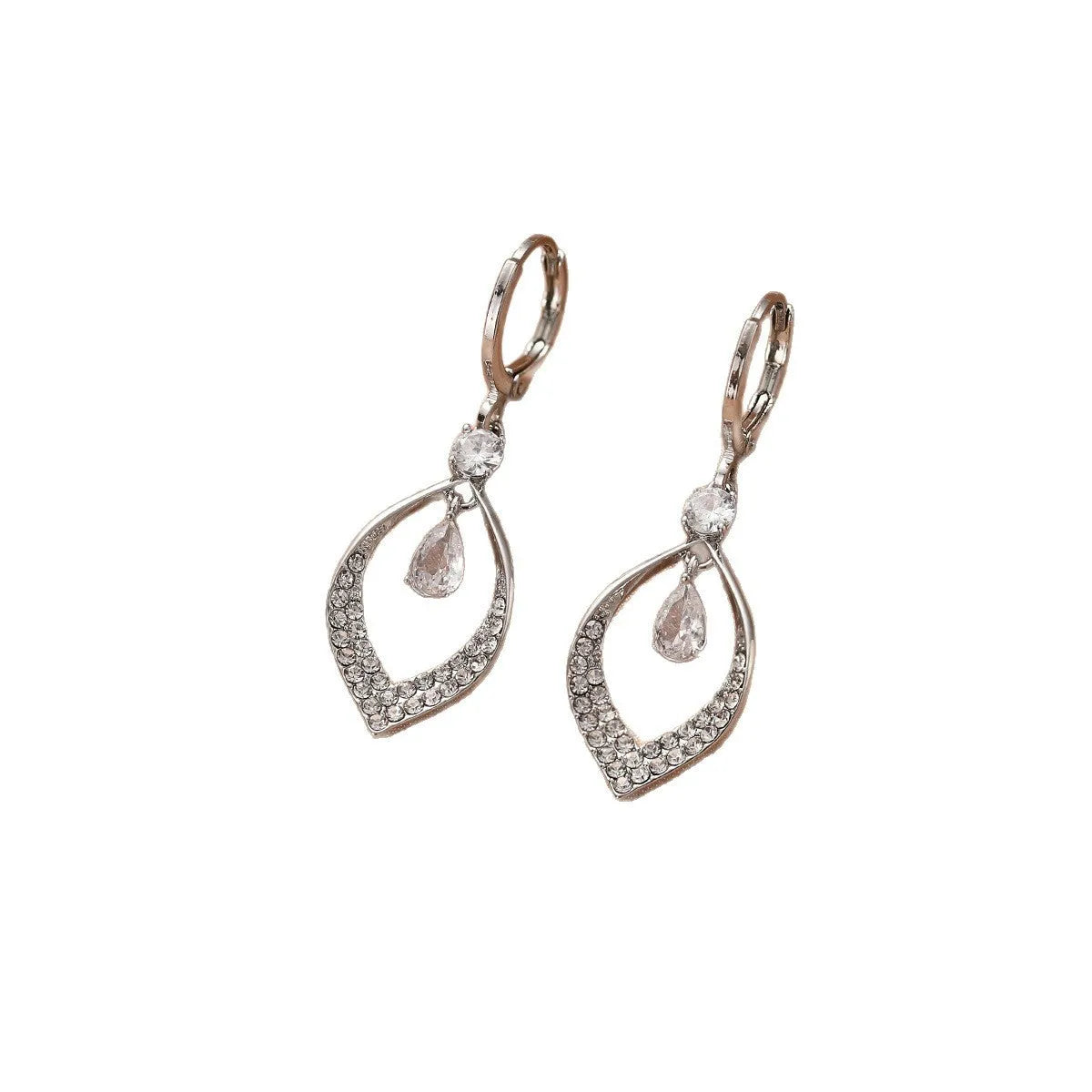Women's gold and silver water drop tassel earrings with zircon detailing on thickened ear buckles