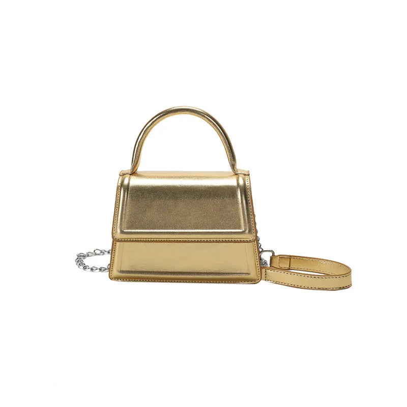 PU retro crossbody bag with horizontal square shape and sewing line details