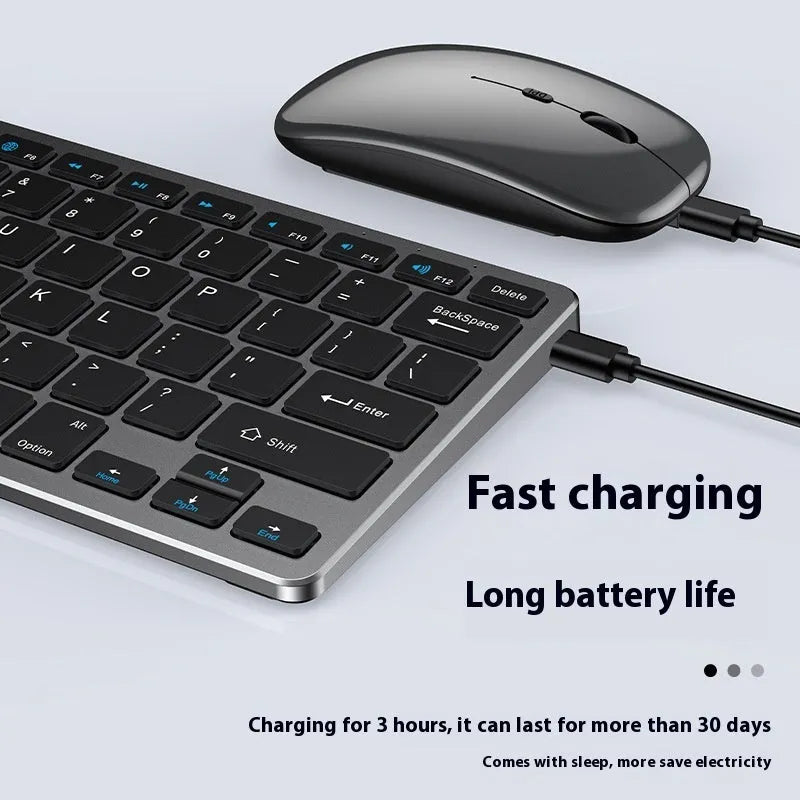 Ultra-thin black wireless keyboard and mouse set with receiver and cover on a desk