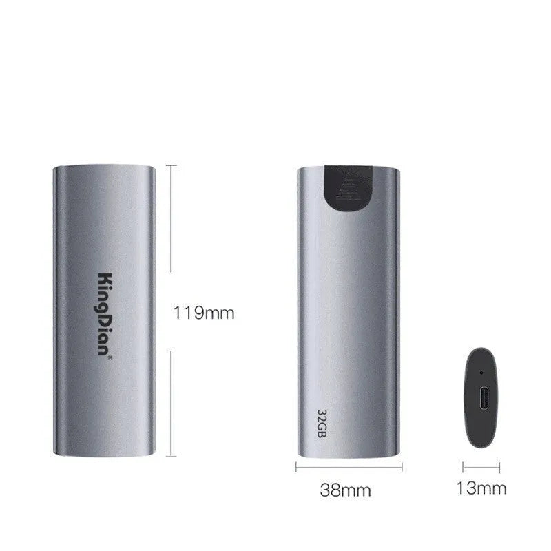 Grey aluminium mobile SSD with USB3.0 interface for direct Android phone connection