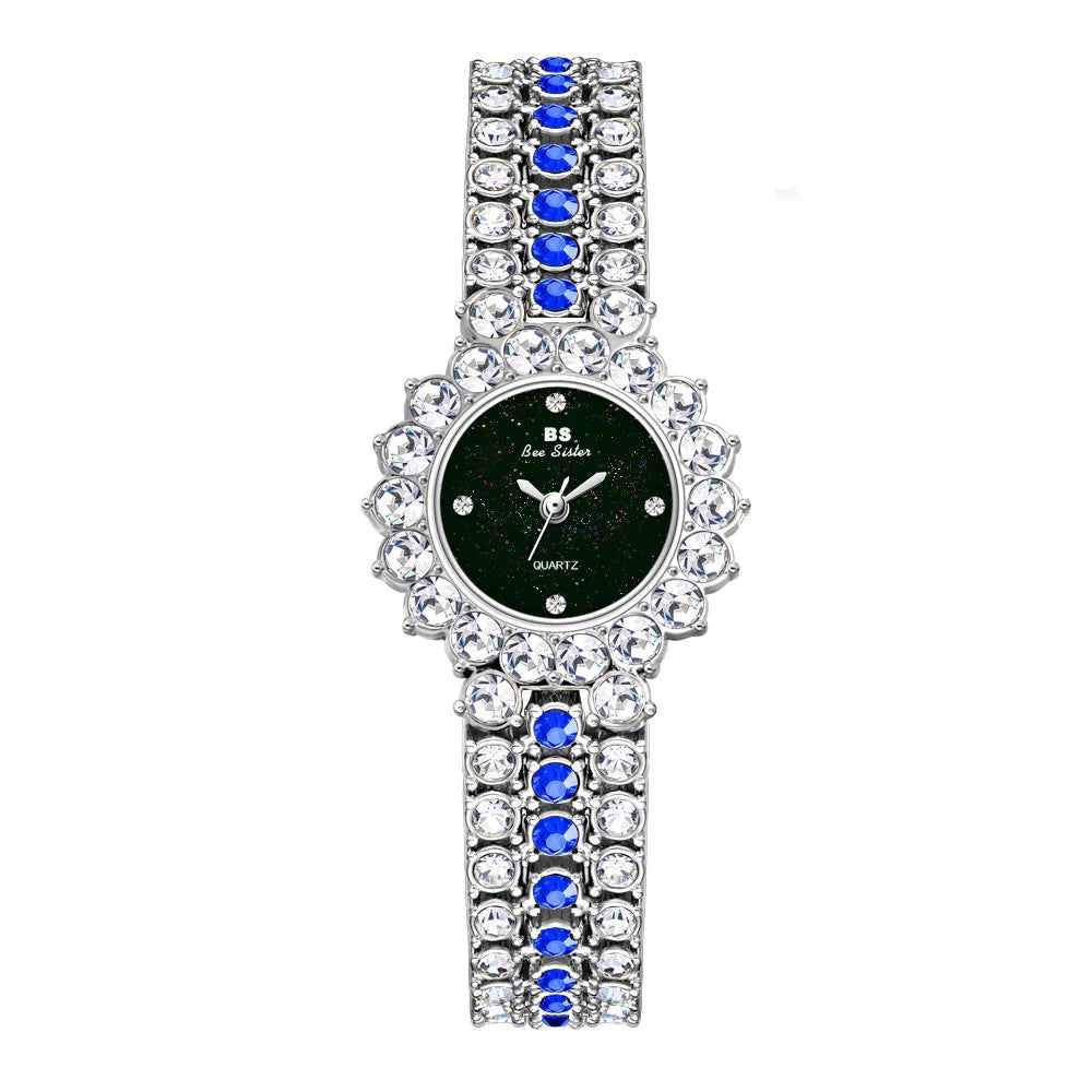 Women's multicolour quartz watch with stainless steel bracelet, alloy case, 8mm thickness