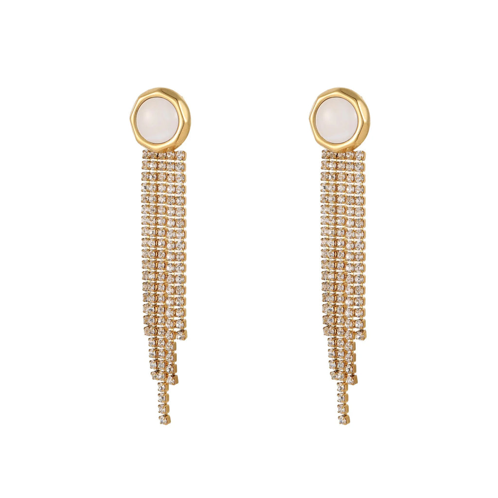 Stainless steel earrings with diamond tassel, heart and star shapes, 18K electroplated finish
